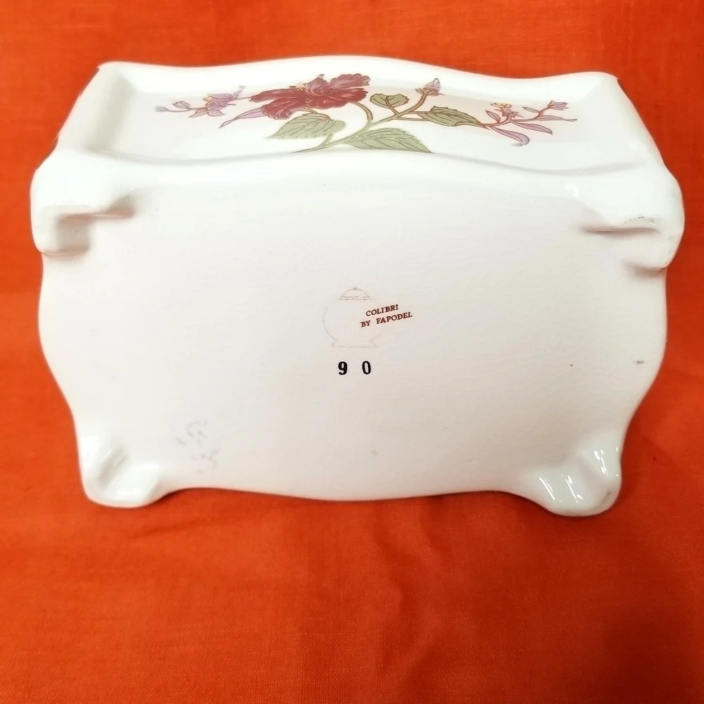 Vintage Colibri Porcelain White Floral Trinket Box, Jewelry Organization Box